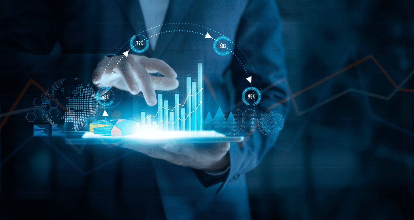 GettyImages-1250153439 Person interacting with digital financial graph.